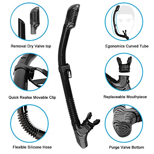 Dry Snorkel Mask Set Snorkeling Gear – Foldable Dry Snorkel Set with Dry-wet Switchable Float Valve, Purge Valve Tube, Anti Fog 180 Panoramic Silicone No Leak Seal Mask for Adults and Youth