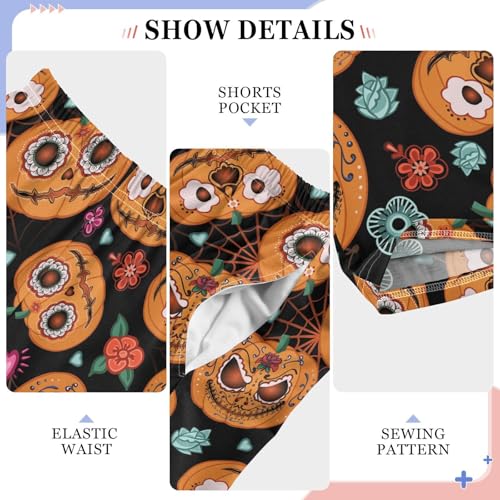 Pumpkin Flowers Happy Halloween Boys Long Pants Soft Trousers Elastic Waist Kids Lounge Bottoms with Pockets S-XL4