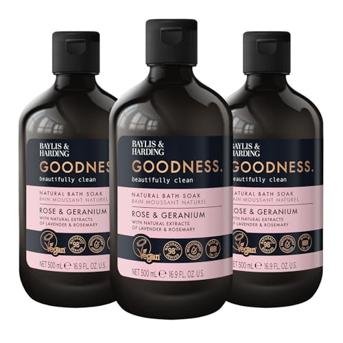Baylis & Harding Goodness Rose & Geranium Natural Bath Soak, 500 ml (Pack of 3) - Vegan Friendly