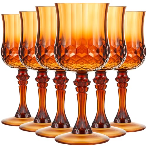 Pinkunn 6 Pcs 7 oz Plastic Wine Glass Drinking Goblets, Amber