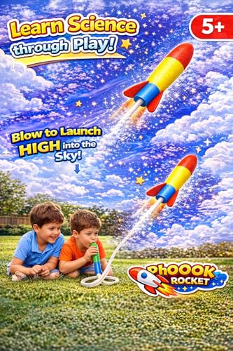 Image of STYLERA Seekho Phoook Rocket STEM Science Educational Toy, Air Powered Blow Launcher, Soft Foam, Lung Exerciser, for Kids Age 5+