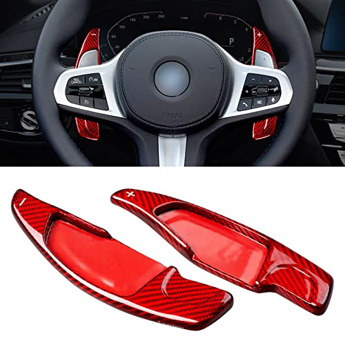 Real Glass Fiber Paddle Shifter Extension Cover Compatible with BMW 2 3 4 5 6GT 7 8 G01 G38, X3 X4 X5 X6 X7 M5 M8 X3M X4M X5M X6M XM Z4 Steering Wheel Paddle Shifter 2016-2025-Red