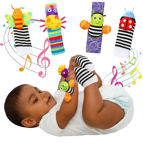 Kit Bebê Pulseira e Meia Com Chocalho 0 a 12 Meses Presente 1 Ano Menina Menino (Abelhinha)