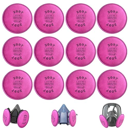 (6Pair)2097 P100 Respirator Filters Compatible with 2097, Installed on P100 Filter Retainer Replacement for 6000 6200 6800 7000 FF-4 for Against Dust Woodworking,Suitable for Half or Full Mask
