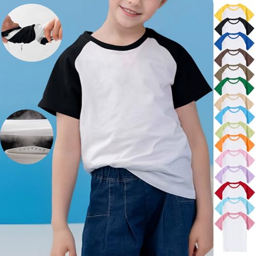 Boys Girls Summer Comfy Cotton T-Shirts Cute Casual Colorblock Raglan Short Sleeve Crewneck Tee Tops for Kids 3-14 Years2