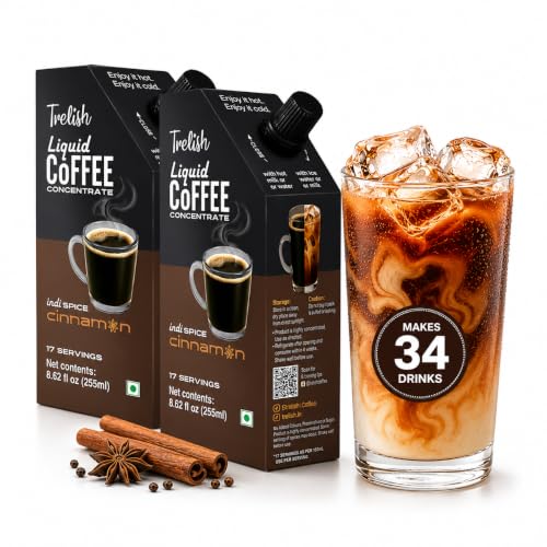 Trelish Coffee Concentrate - Cinnamon | Pack of 2 | 34 servings | Hot or Iced | Instant Coffees | Cold Brew taste | Sugar Free, Shelf Stable, No Refrigeration | 17.24 fl oz