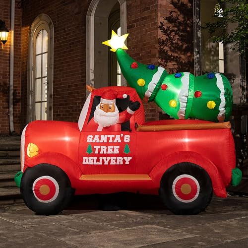 VIVOHOME 7.5ft Long Christmas Inflatable Santa On Red Truck