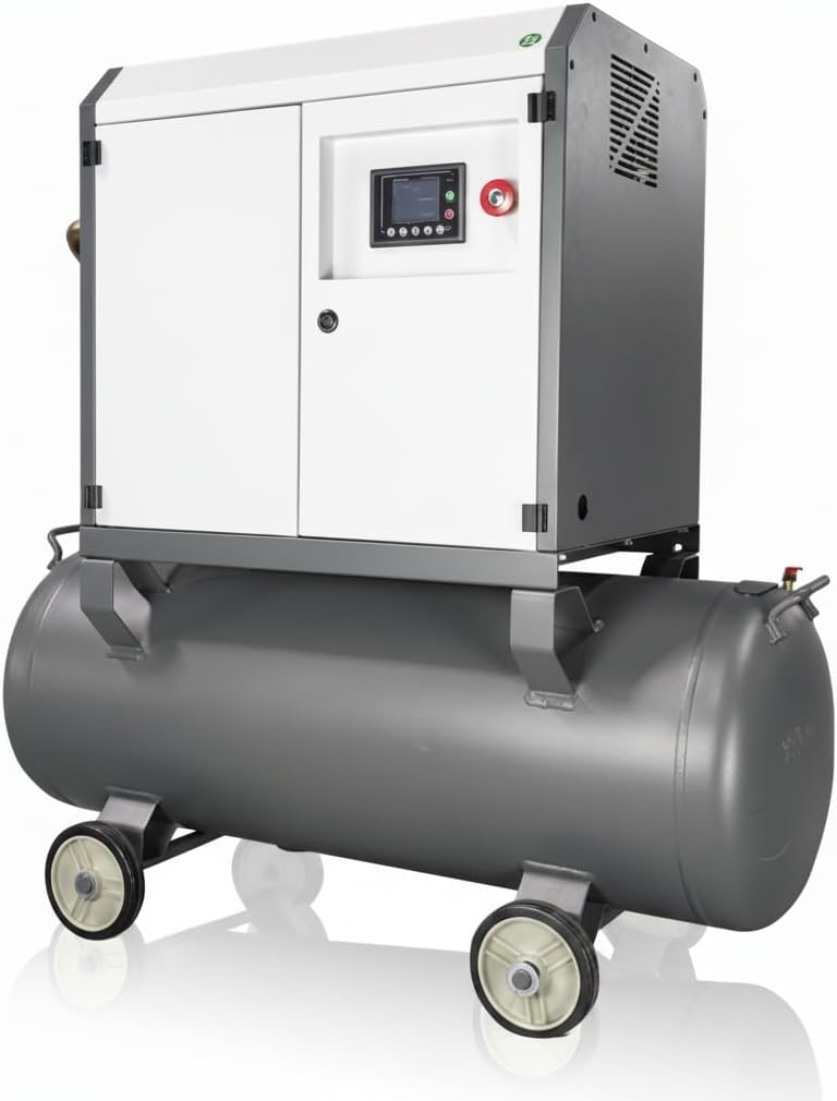 4.5kw 6HP Permanent Magnet Variable Frequency Screw Air Compressor with 42.3 Gallons Air Tank, 18CFM @ 118PSI, 220V 60Hz 1 Phase, Industrial Lubricated System, Portable on Wheels for Workshop Garage