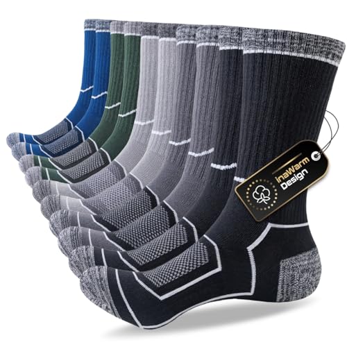 inaWarm Mens Socks Breathable and Moisture Wicking Outdoor Performance Hiking Socks Thick Cushioned Anti-Blister Crew Sock for Athletic Work Sports Trekking Walking 5 Pairs
