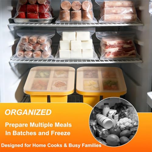 Image of Bangp 1-Cup Silicone Freezer Molds with Lid for Soup Ice Cubes,2 Pack | Food Freezer Molds with Steel-reinforced Rim for Meal Prep,Freezing Soup,Rice,Broth & More,Makes 8 Perfect 1 Cup Portions
