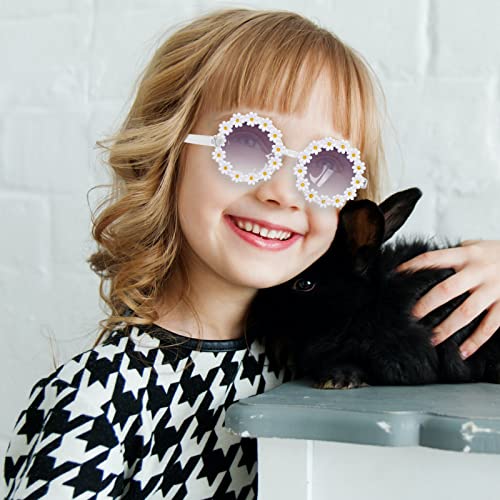 3 Packs Daisy Sunglasses Daisy Flower Shape Round Glasses Toddler Kids Girl Daisy Flower Round Anti-UV Sunglasses3