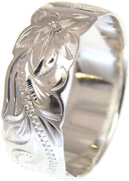 925 Sterling Silver Hawaiian plumeria scroll black enamel Kuuipo 8mm cut out ring size 4-14