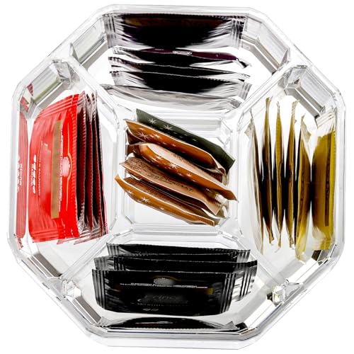 Image of Hiceeden Acrylic Tea Bag Organizer, 5 Compartment Sugar Packets Holder Divided Coffee Condiment Storage Caddy Box for Kitchen Cabinet, Countertop, Tabletop