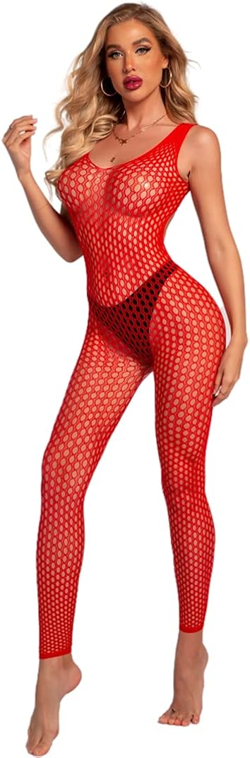 Walang Lip Women's Sexy Mesh BodyStocking Fishnet Lingerie Long Sleeve Bodysuits One Piece Jumpsuit Underwear Nightwear for Romantic Date Wearing Elasticity and plus size (Black): Clothing, Shoes & Jewelry