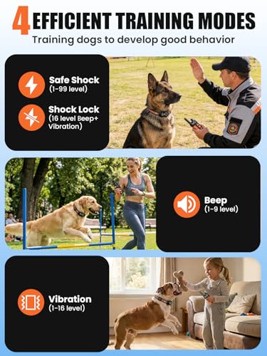 2-in-1 Dog Bark & Shock Collar, Dog Training Collar with 4 Training Modes Beep/Vibration/Shock/no Shock, 3300FT Remote, IPX7 Waterproof E Collars with AI Anti-Barking for Small Medium Large Dog - Image 5