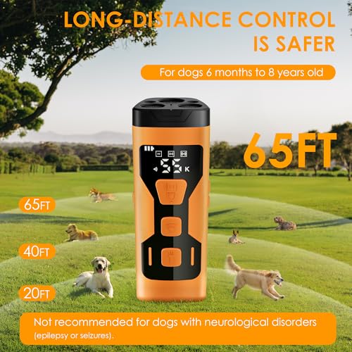 Image of Dog Bark Deterrent Devices, 3X Ultrasonic Anti Barking Device for Dogs, 4 Frequencies 5 Training Modes 65ft Safer Alternatives to Bark Collars (Amber Orange)