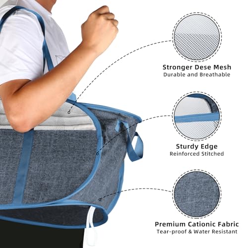 Image of 100L Collapsible Laundry Baskets, Tear Proof Pop Up Laundry Hamper with Dual Handles, Large Foldable Laundry Basket, Easy to Carry Laundry Hamper for Home, Laundry Room, Bedroom, Dorm, Travel Blue