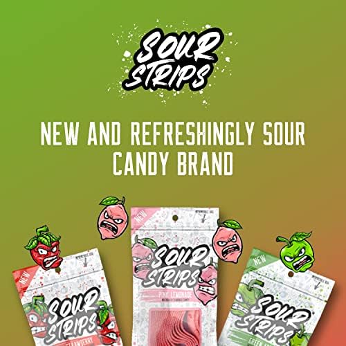 Miniatura 3 de Sour Strips Tiras de caramelo agrio saborizado, cinturones de caramelo masticables deliciosamente ácidos, dulces vegetarianos, paquete de 3 (sandía