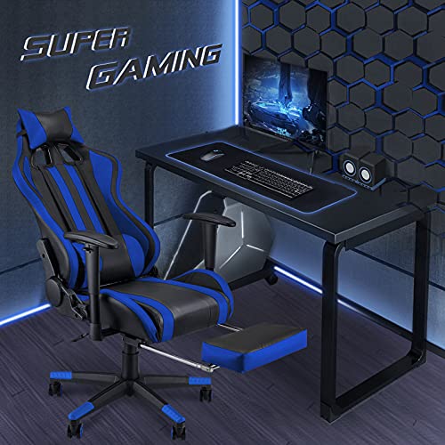 Soontrans-Silla-Gamer-Ergonomica-Silla-Gaming-con-Reposapies-Reposacabeza-y-Cojin-Lumbar-Reposabrazos-Ajustable-Mecanismo-de-Inclinacion-Carga-maxima-de-150-kg-Azul