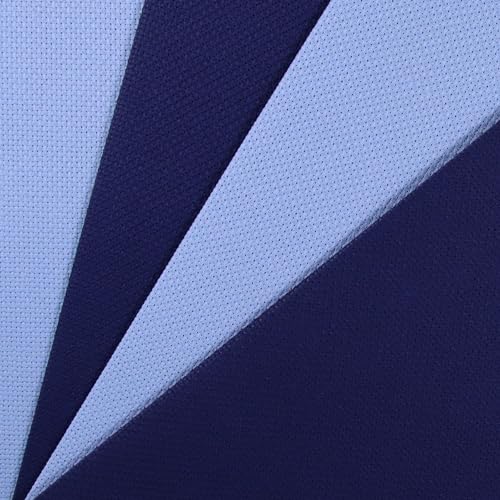 Image of KCS 4 pc of 12 inch x 18 inch(30cmx45cm) 14CT Counted Cotton Aida Cloth Cross Stitch Fabric (Light Blue+Royal Blue)