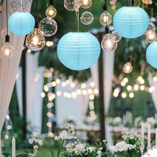 Image of Wanna Party 12 Inches Paper Lanterns Light Blue | Hanging Lantern for Diwali Christmas Indoor Outdoor & Home | Hanging Ball Decoration for Marriage Baby Shower Birthday - Pack of 1