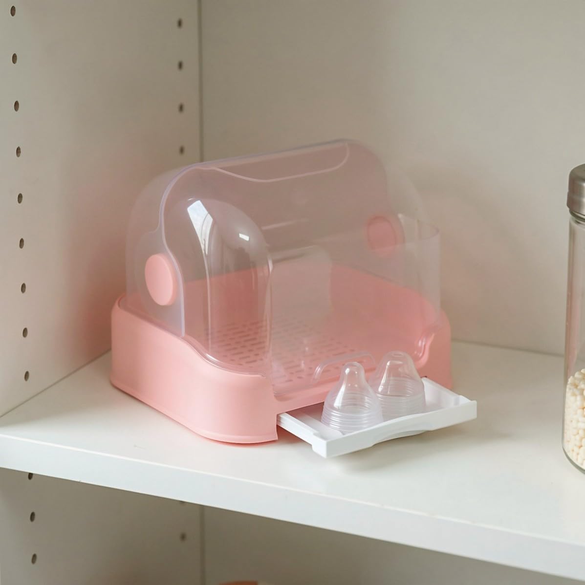 Toddmomy Organizador de Biberones con Tapa y Bandeja de Secado Rosa