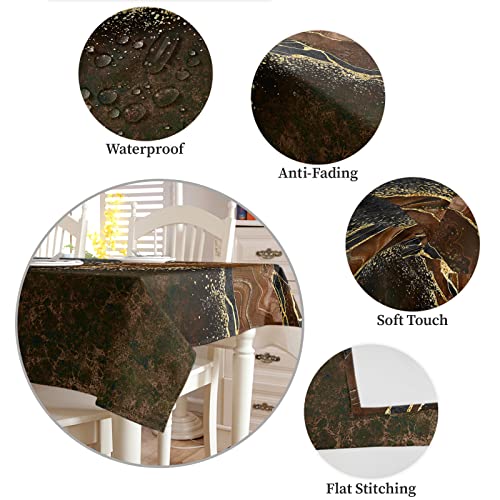 Bingigo Square/Round Table Cloth 60X60In For Dining Table Abstract Art Black Marble With Brown Malachite Texture Anti-Wrinkle Tablecloth Waterproof Kitchen Table Cover For Outdoor Activities #TOP5