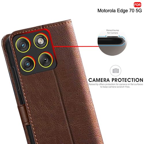Image of TheGiftKart Flip Back Cover Case for Motorola Moto Edge 70 5G | Dual-Color Leather Finish | Inbuilt Stand & Pockets | Wallet Style Flip Back Cover for Moto Edge 70 5G (Faux Leather, Brown & Coffee)