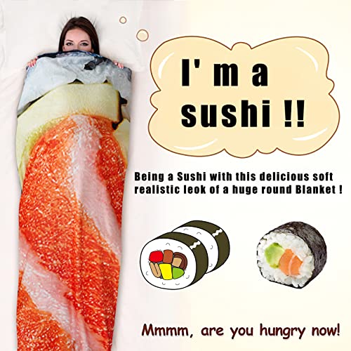 Oswpzor Giant Sushi Blanket Funny Round Food Blankets Soft Novelty For Kids Family And Friends Adults Applicable To Indoors Outdoors Travel 71 Inch #TOP1