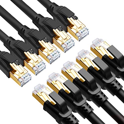 Promo Discount Up To 70% Off CAT 8 Ethernet Cable, 15ft (10 Pack) Ultra High Speed 40Gbps 2000MHz SFTP 26AWG CAT8 Cable LAN Internet Network Cord with Gold Plated RJ45 Connector for Gaming, Router, Modems, PC (15ft/10 Pack/Black)