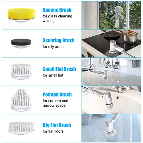 Image of Electric Spin Scrubber for Home Cleaning, Cordless Rechargeable Cleaning Brush with 8 Replaceable Brush Heads, Extendable Handle, Dual Speed, Bathroom, Floor, Tile, Kitchen & Shower Cleaner