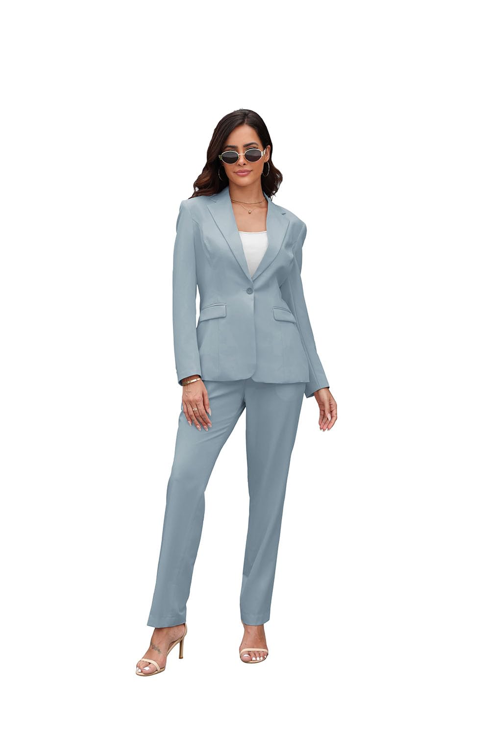 Womens Suits for Work Professional 2 Piece Office Work Suit Set Slim Fit One Button Blazer Jacket and