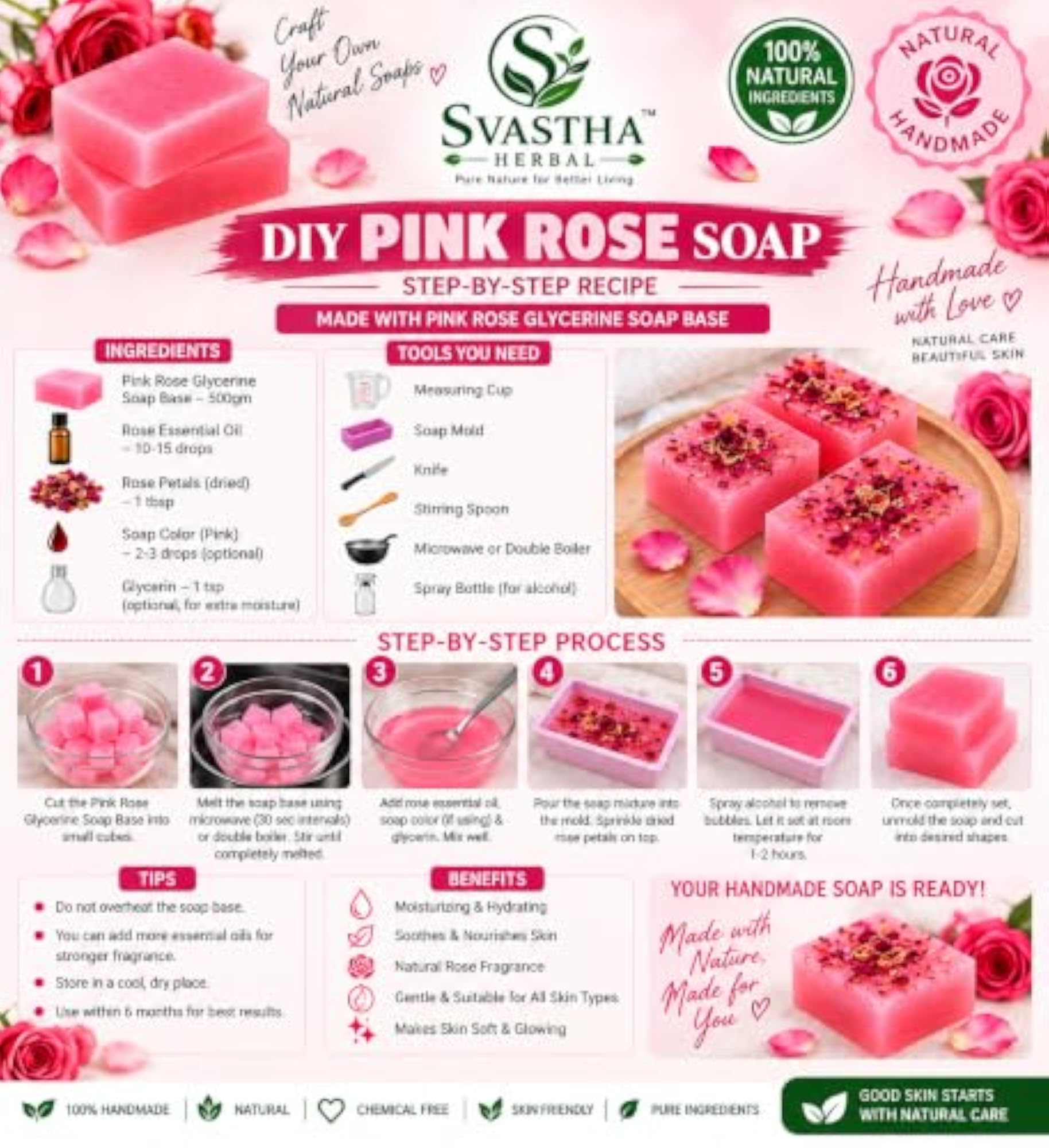 100% Pure Organic Pink Rose Glycerin Soap Base