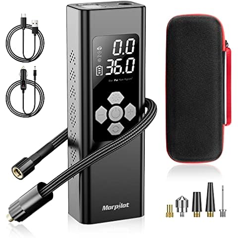 Morpilot Tire Inflator Portable Air Compressor, 2X Faster Inflation [9000mAh Battery & 12V DC Cord] Car Tire Pump with LCD Dual Display, 150PSI Electric Air Pump for Car SUV MPV RV Bike Ball, Black Cover