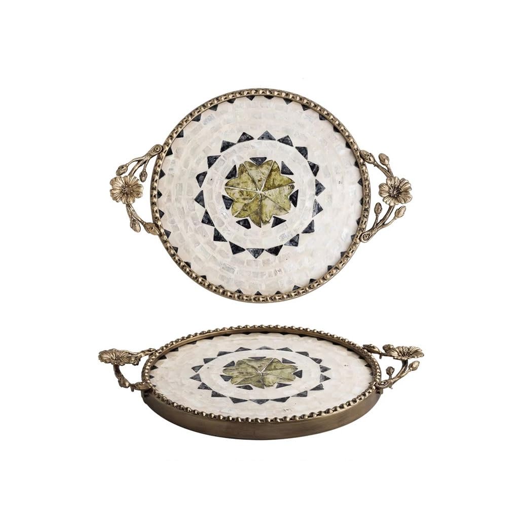 Tray Decor Retro Shell Decorative Tray Living Room Desktop Creative Storage Tea Tray Storage Tray Food Tray(A)