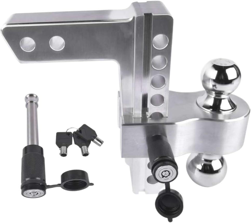 Silver Adjustable Trailer Hitch Fits 2 Inch Receiver Only 8 Inch Drop Rise Aluminum Drop Hitch 12500 LBS