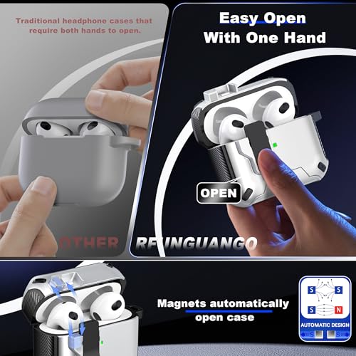 Image of RFUNGUANGO AirPods 3 Case with Lock Magnetic Lid Phone Stand, Silvery