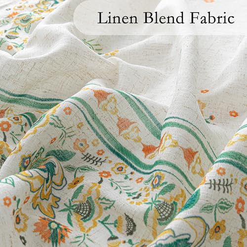 Image of MYSKY HOME Boho Floral Curtains 63 inch Linen Blend for Bedroom Kitchen Bohemian Style Farmhouse Flower Patterned Home Decor Light Filtering Back Tab Drapes, 50x63 Inch, Yellow and Blue, 2 Pcs