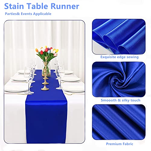 Hxjdcl 2 Pack Royal Blue Tablecloth Plastic Rectangle Tablecloths 54" X 108" Satin Table Runner 12" X 108" Waterproof Disposable Table Covers For Parties Birthdays Wedding Thanksgiving Christmas #TOP2