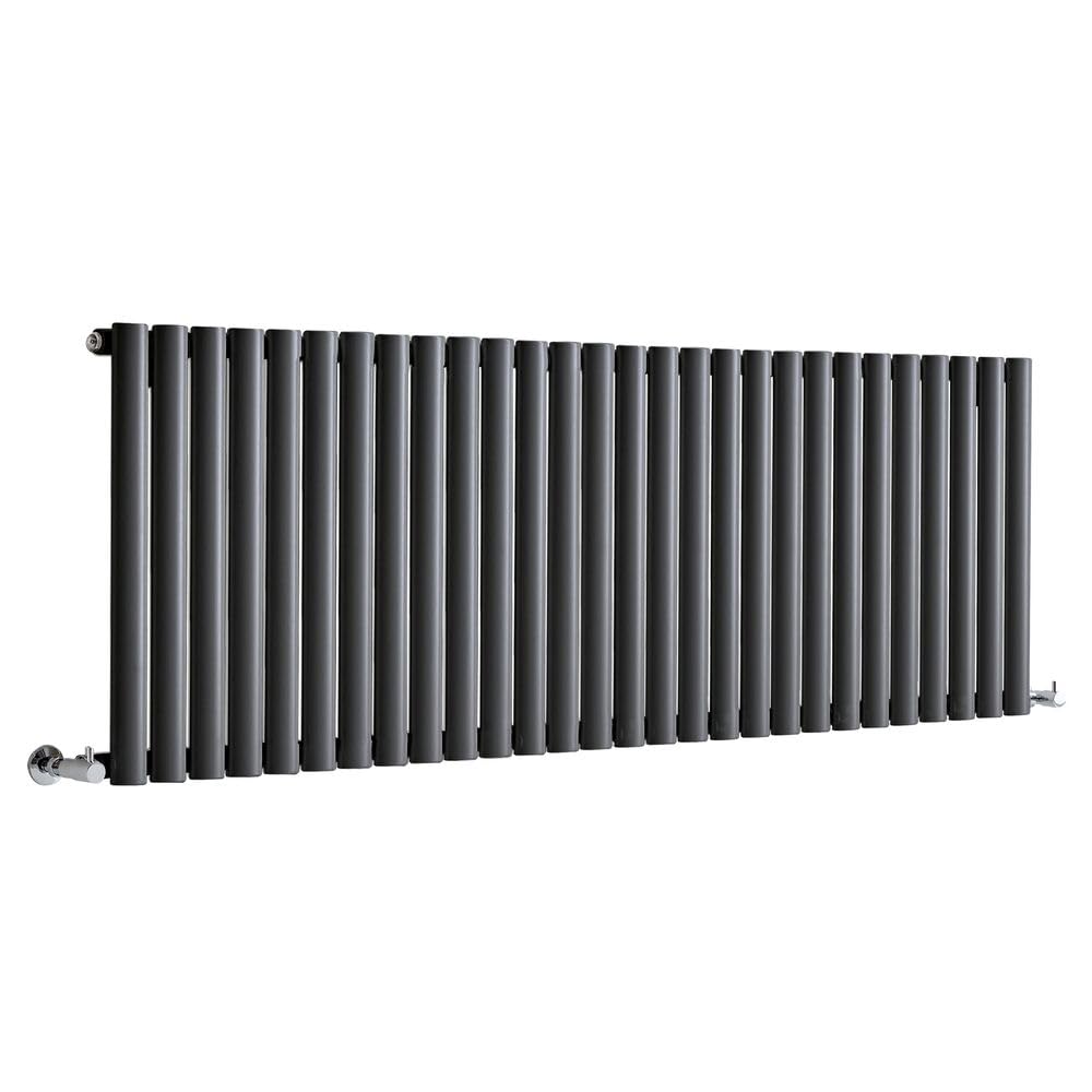 Milano Anthracite Aruba Horizontal Single Oval Panel Radiator - 600Mm X 1652Mm