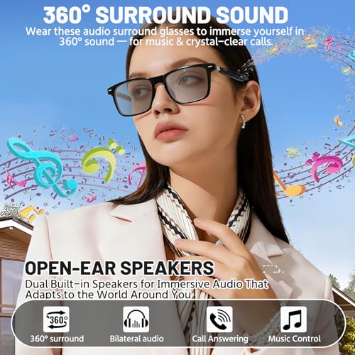 Image of AI Smart Glasses for Men & Women - Powered by ChatGPT, 164+ Languages Translation and Photochromic Lens, Meeting Assistant, Bluetooth Glasses w / Music & Hands-Free Calling, UV & Blue Light Protection