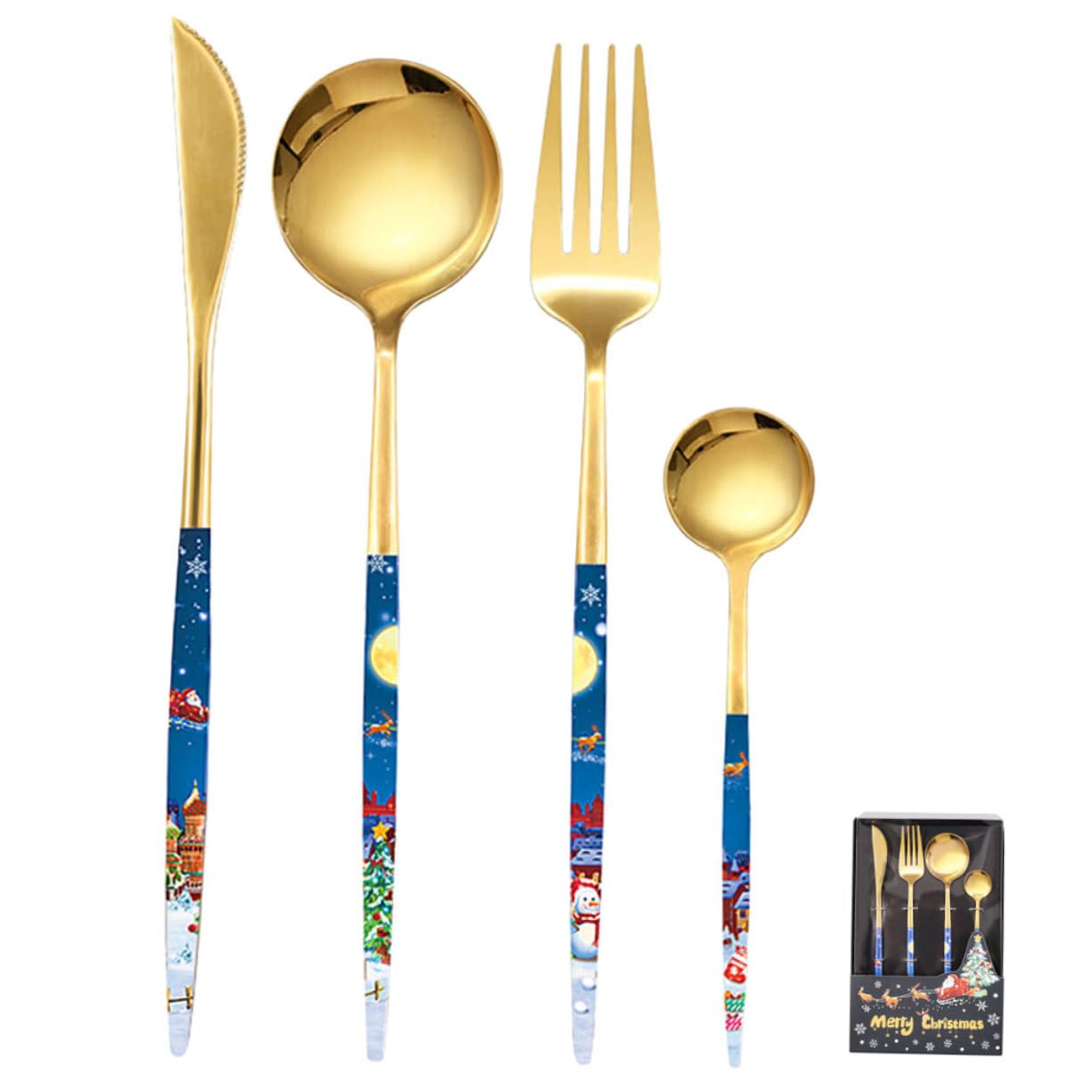 Alipis 4 Juegos De Cubiertos De Navidad Vajilla De Navidad Vajilla De Comida Tenedores De Cuchara De Navidad Cubiertos Suministros para Banquetes Kit De Cubiertos De Carne De Metal