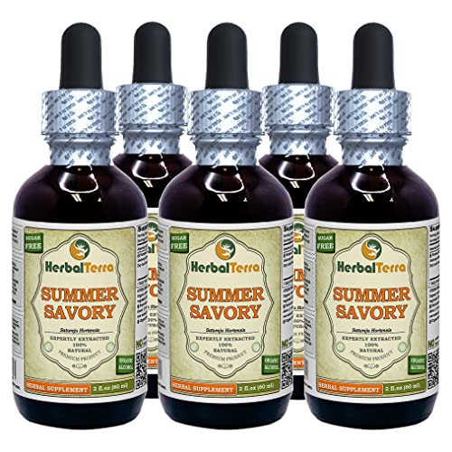 Summer Savory (Satureja Hortensis) Tincture, Organic Dried Leaves Liquid Extract (Brand Name: HerbalTerra, Proudly Made in USA) 5x2 fl.oz (5x60 ml)