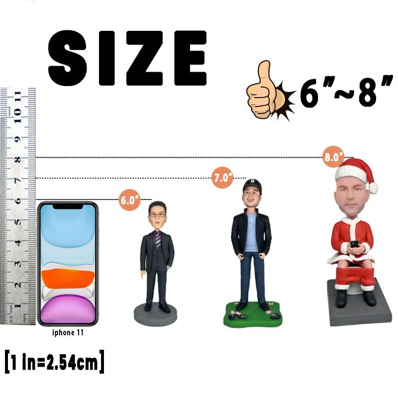 Cabeza Bobblehead personalizada de Navidad, hombre en traje rojo, figuras de cabeza Bobble Head, escultura personalizada hecha a mano para hombre