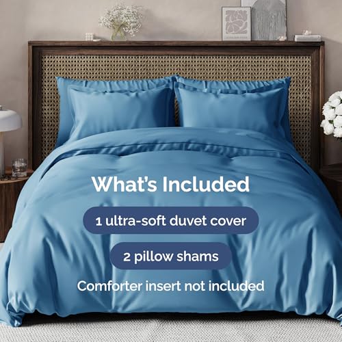 Image of Duvet Cover Cal King Size Set - Extra Soft Cal King Duvet Cover 104 inch x 98 inch with 2 Pillow Shams for Women, Men, Kids & Teens - Hotel Luxury w / Zipper Closures & Ties - Comfy & Breathable (Denim Blue)