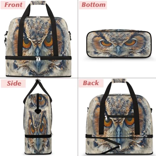 Travel Duffel Bags Owl Eyes Foldable Weekender Bags for Women with Shoes Compartment Waterproof & Tear Resistant Carry on Overnight Luggage Duffel Bag Shoulder Sports Tote Bag,B-11143