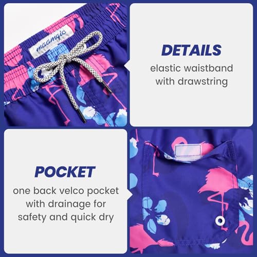 Image of maamgic Mens Swim Trunks 5 inch Quick Dry Beach Shorts Bathing Suits with Mesh Lining Pockets Flamingos X-Small