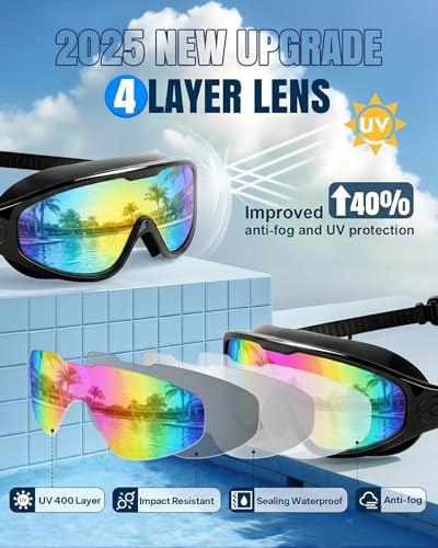 Image of Swim Goggles 2 Pack, Wide View Anti Fog&UV Swimming Goggles for Audlt, No Leak Pool Beach Essentials for Men Women