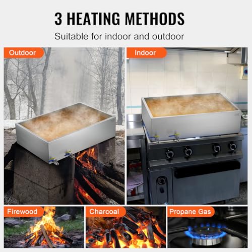 Image of VEVOR Maple Syrup Evaporator Pan, 35 Gallon,36 x 24 x 9.5 Inch Maple Syrup Pan,304 Stainless Steel Maple Syrup with 2 Valves and 3 Heating Methods, for Home, Outdoor