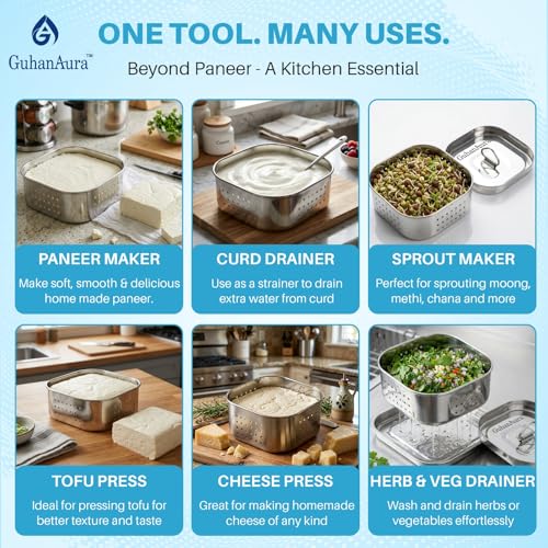 Image of Medium Stainless Steel Paneer Maker Mould Press 550 ML | Paneer Maker Steel for Homemade Paneer, Tofu & Sprouts | Durable Food Grade Material | Rust Resistant, Easy to Use & Clean